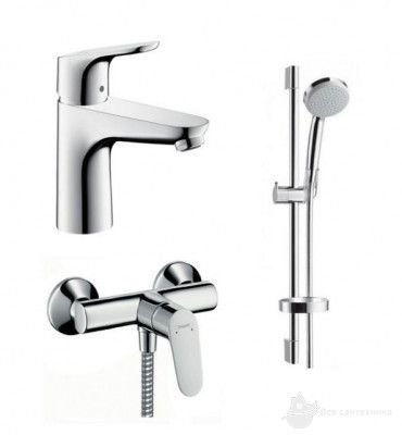 Focus Набор смесителей для душа 3 в 1 (31607000 + 31960000 + 27772000), с донным клапаном, хром