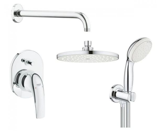 Душова система зі змішувачем GROHE BAU CURVE, верхній душ 200 мм - 1 режим + ручний душ 100 мм - 1 режим, Хром (UA2904300L)
